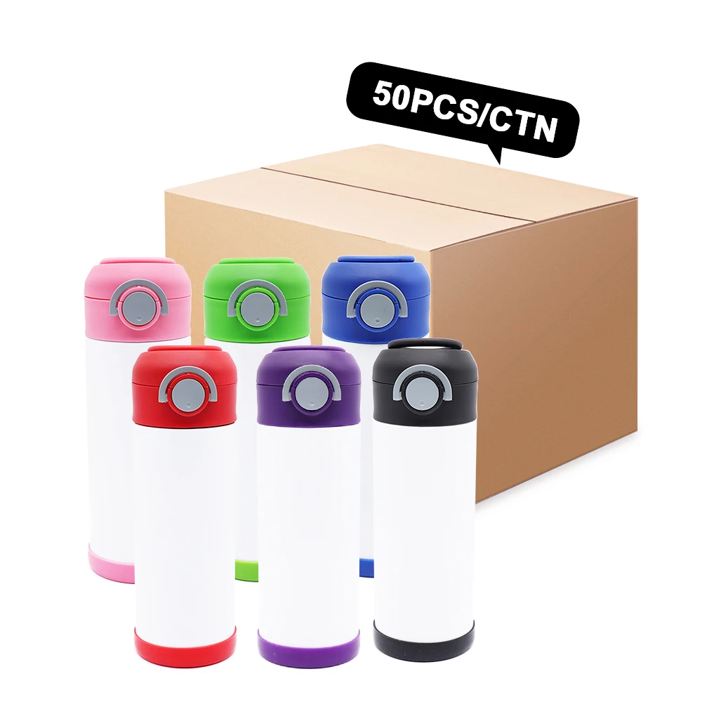 New arrive 12oz sublimation blanks straight steel bottle with flip top lid kids bounce tumbler wholesale