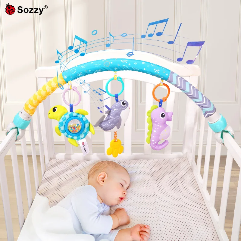 Sozzy Wholesale plush ocean animal Baby Musical Crib Stroller toy For Baby Bed Arch Toy