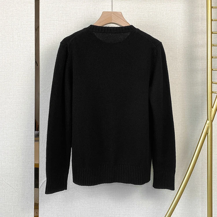 Women British Style Jacquard Knit Gentleman Bear Black Cashmere Sweater