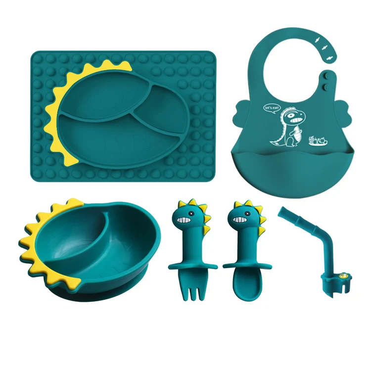 Silicone Baby Plate Tableware Supplies Silicone Bib Suction Bowl Baby Silicone Spoon Set Pop it Bubble Plates For Kids