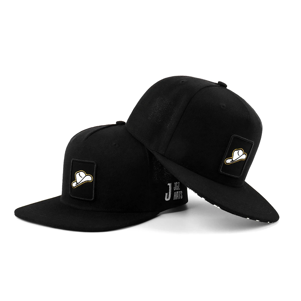 5 Panel Custom Logo Thick Fabric Flat Brim Hat with Customized Embroidery Patch Silk Printing Logo Under Brim Snapback Hat