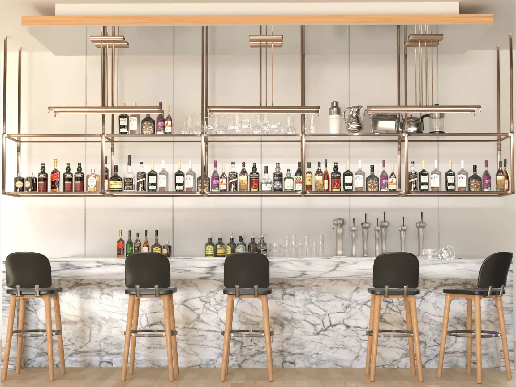 Customizable stainless steel wine rack/wall mount shelf for commercial bar cocktail station