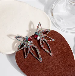 A136 New Sparkling Rhinestone Flower Drop Earrings for Women Dinner Party Wedding Accessories Fashion Luxury Jewelry