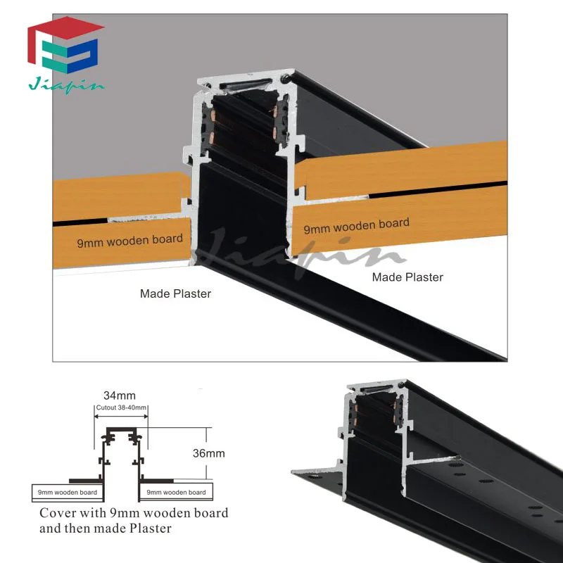 1M 2M 3M magnetic track light Frameless embedded wooden board  plaster 20mm magnetic track rail