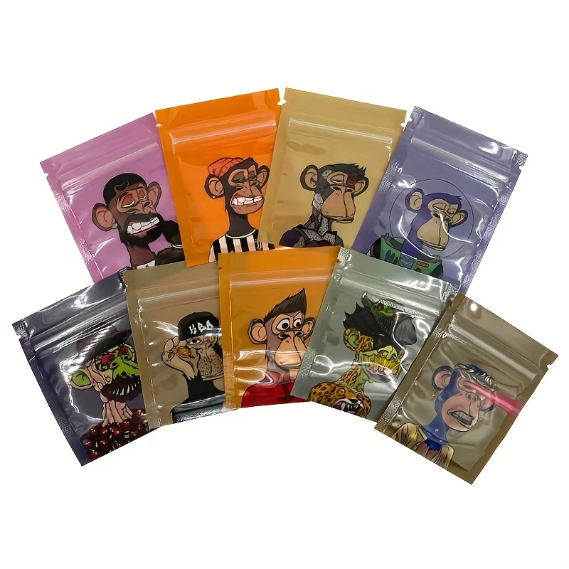 1g 3.5g Monkey Zipper Bag Smell Proof Cartoon Bags Tobacco Packaging Snack Pouches Mylar Bags Custom Printed With Clear Window