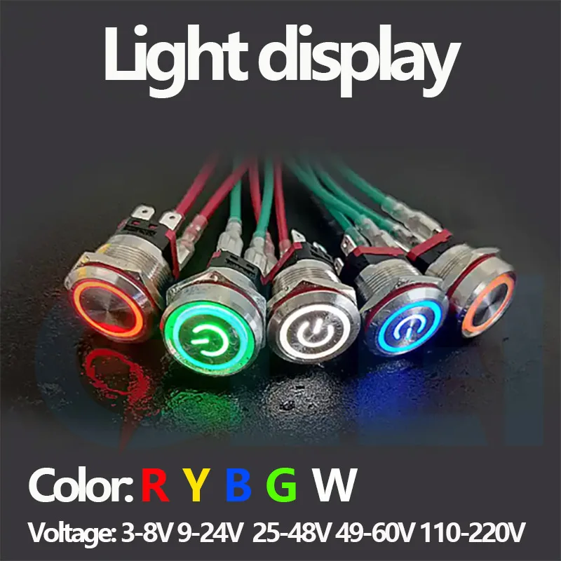 CHAOLEI 25 мм 20A Высокоточный металлический кнопочный переключатель, черный со светодиодной подсветкой 2NO