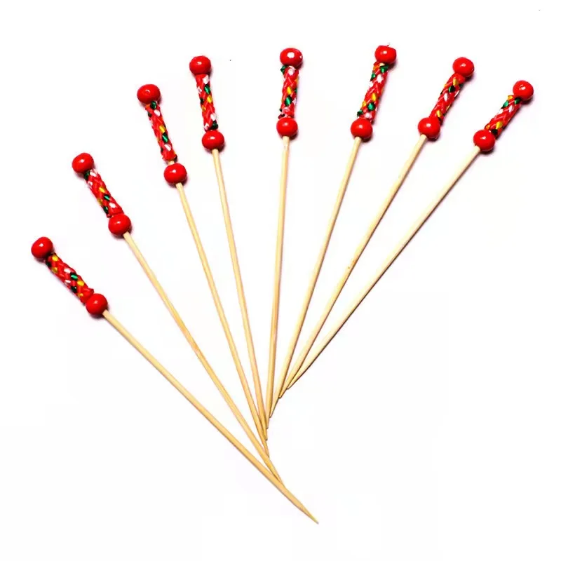 Factory Direct Sale Natural Beads  Bamboo Food Picks Fruit Bamboo Skewer Party Cake Dessert Salad Sticks Pick