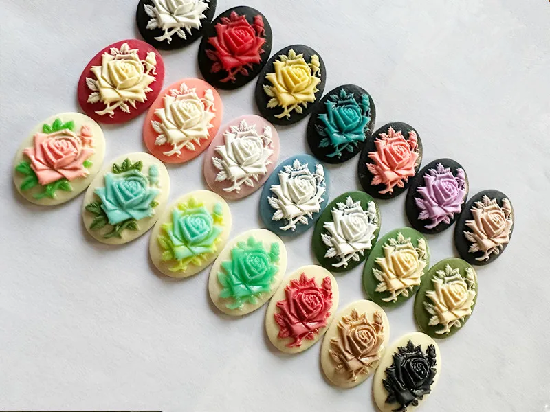 30mmx40mm 21 Colors Flatback Resin Flower Rose Cabochon Charm Finding,Fit Base Setting Tray Bezel,DIY Accessory Jewellery Making