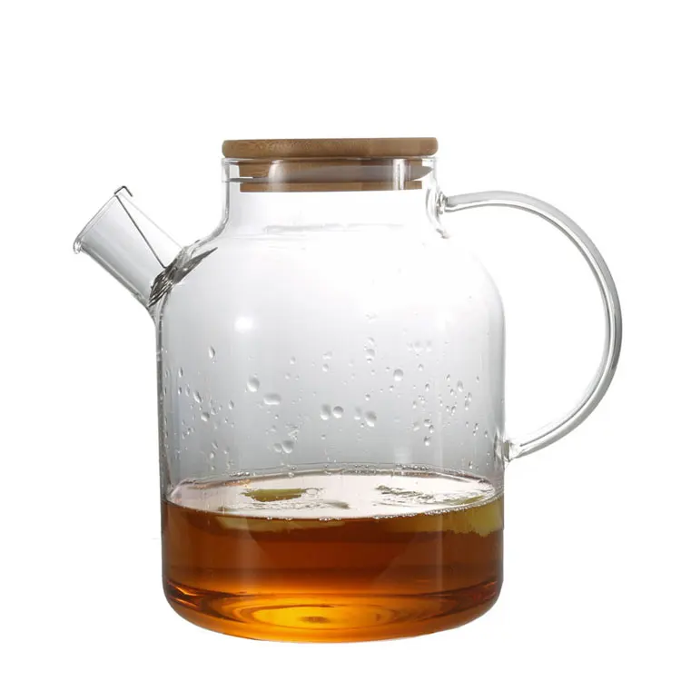 Hot Sale  Borosilicate Glass Teapot Infuser Kettle With Handle and Bamboo Lid ,Big Capacity Glass Kettle For Stove