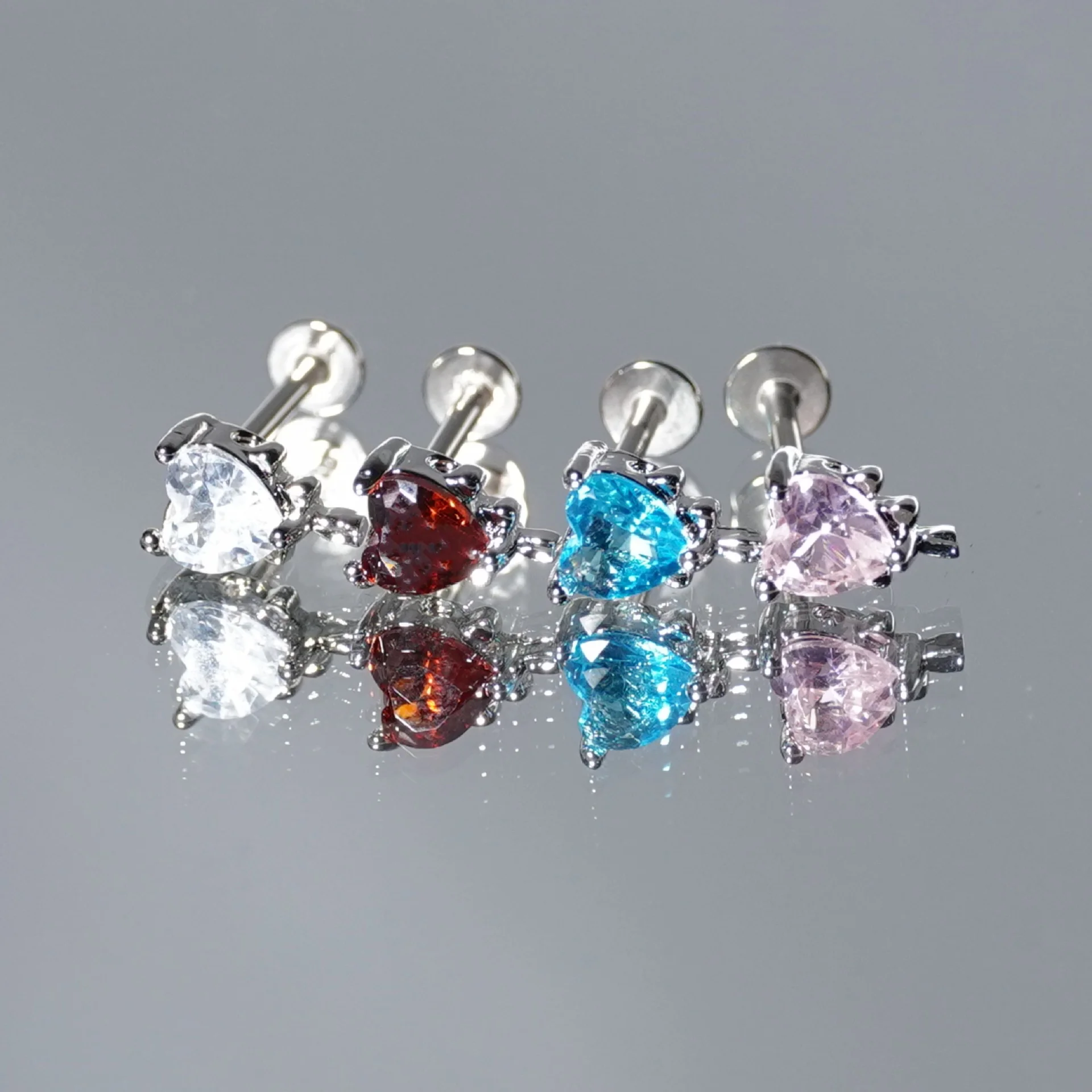 Love four-color zircon lip nail ear bone nail heart 316 stainless steel claw stone new  body piercing jewelry