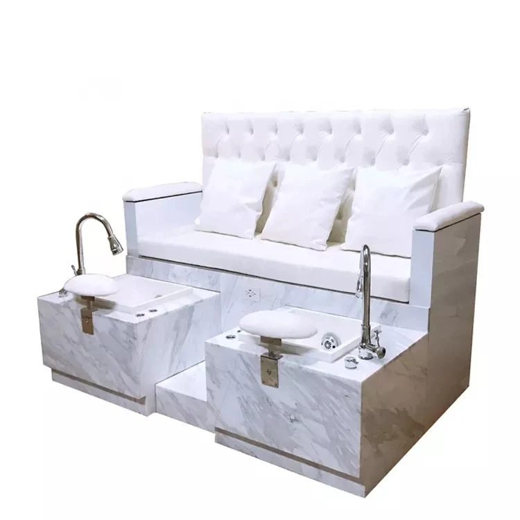 Bomacy White Modern Deluxe Beauty Salon Furniture Double Seat Pedicure Station/Bench