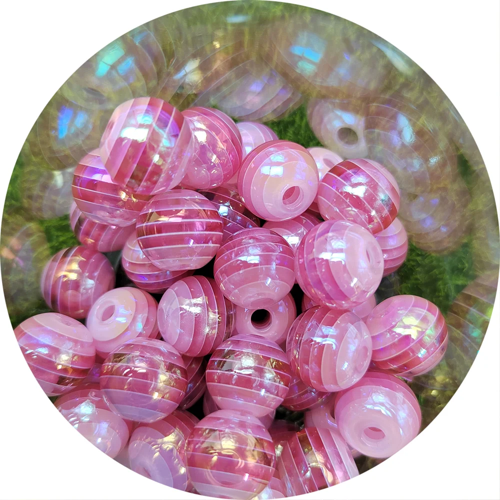 New Cute Round AB Shiny Resin Beads Stripe Spacer Beads For Jewelry Making Children Handcraft Department DIY Accessories