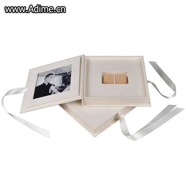 Wedding linen book cloth photo folio USB flash drive packaging case box