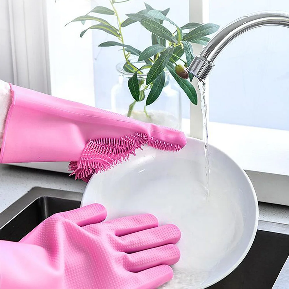 Amazon Hot Selling Clean Waterproof Anti-scalding Silicone Housework Gloves Kitchen Dishwashing Gloves