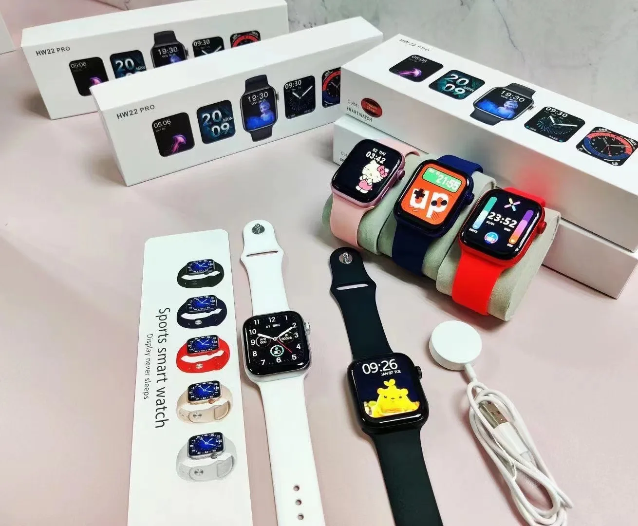 2021 hw22 pro smart watch 1.75 IPS HD IPS Full toch screen  wireless charging Tracker  waterproof hw22 pro smart watch