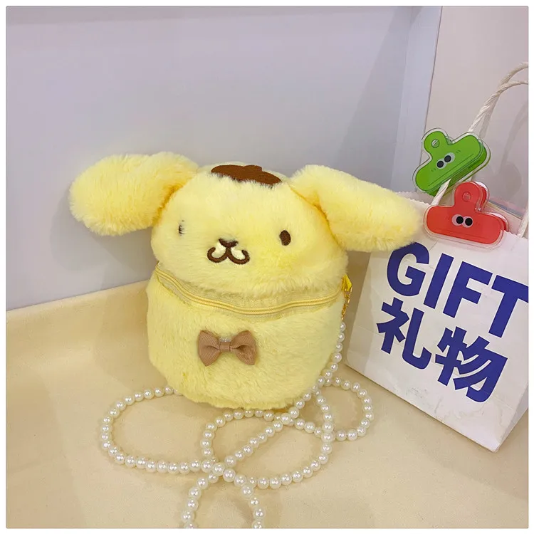 Cartoon Japanese Pearl Chain Diagonal Small Round Bag Cute Plush Soft Cute Girl Shoulder Bag Cartoon Storage Small Bag Wholesale