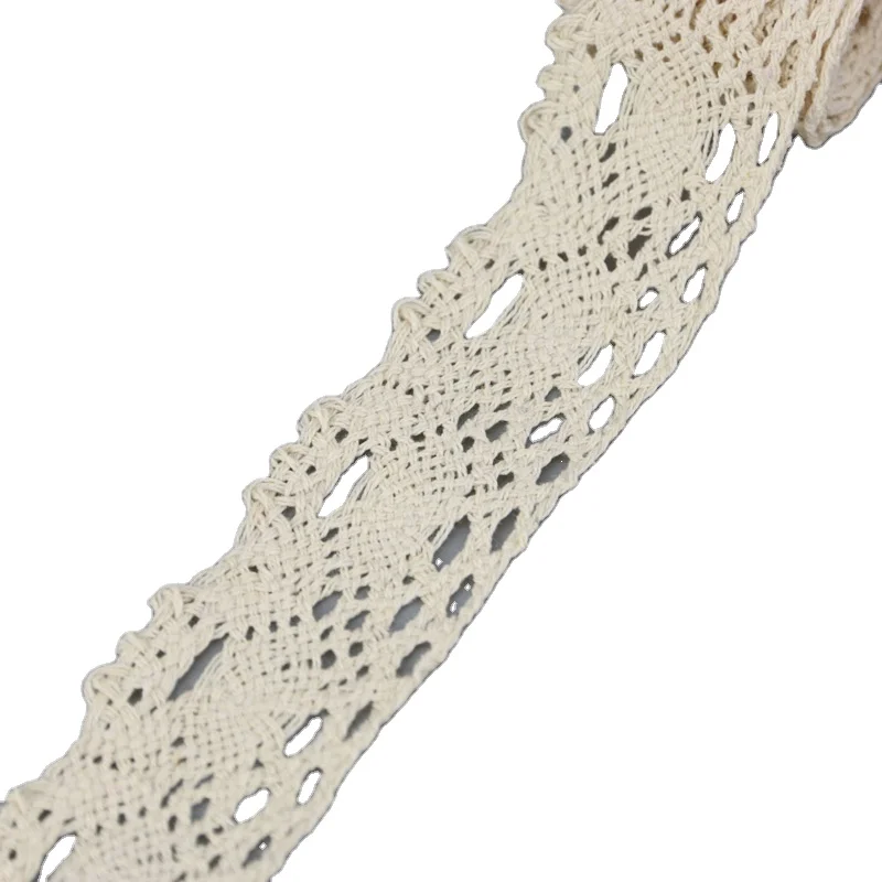 Cotton Embroidered Lace Net Ribbons Fabric (5meter/roll)40mm White Beige Decoration Handmade Mesh Fabric 100% Cotton 4 Decorated