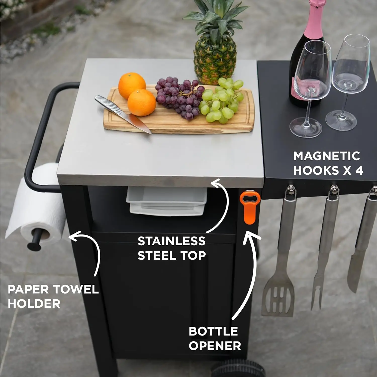 Grill Cart Outdoor with Storage Modular BBQ Cart Bar Patio Kitchen Island Prep Stand Cabinet