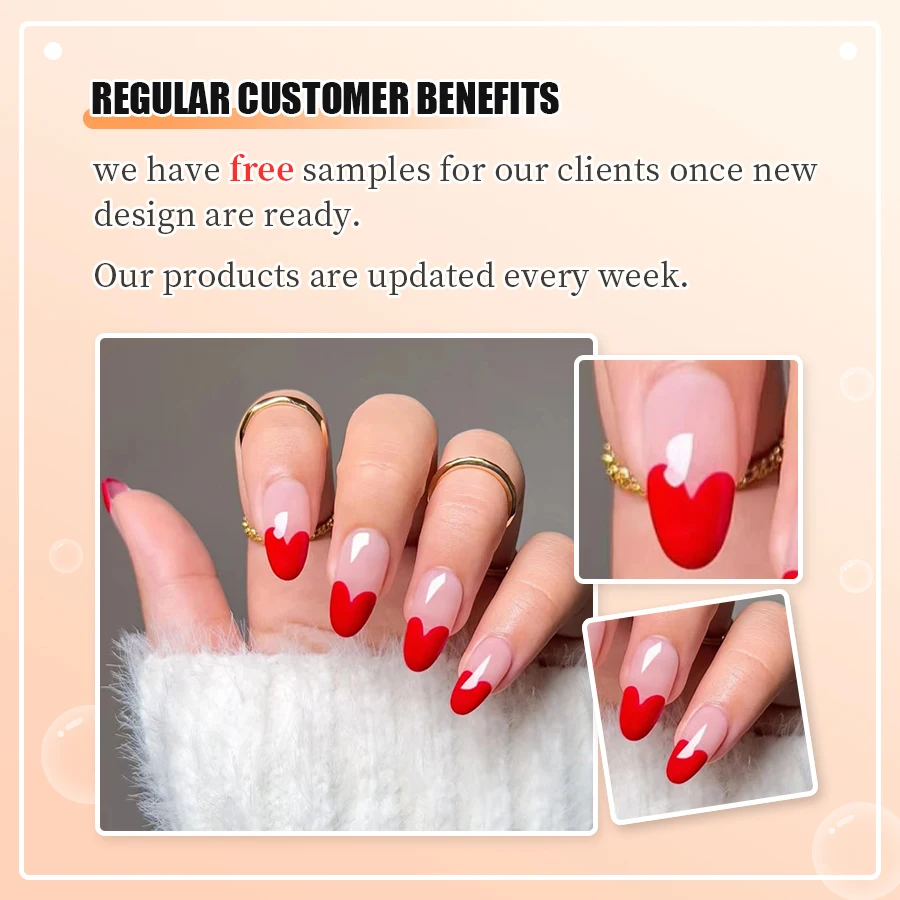 Faux Ongles Factory Suppliers  Wholesale Price Salon Quality Valentine Design  Red French Oval Shape  Trending Press On Nails
