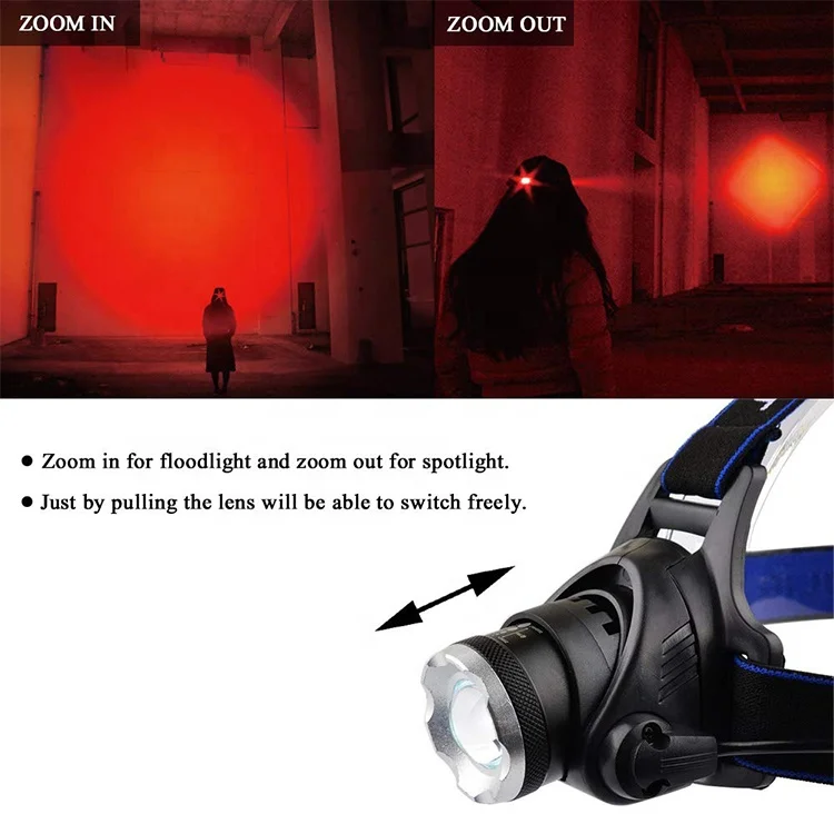 Zoomable LED Hunting Red Light Headlamp
