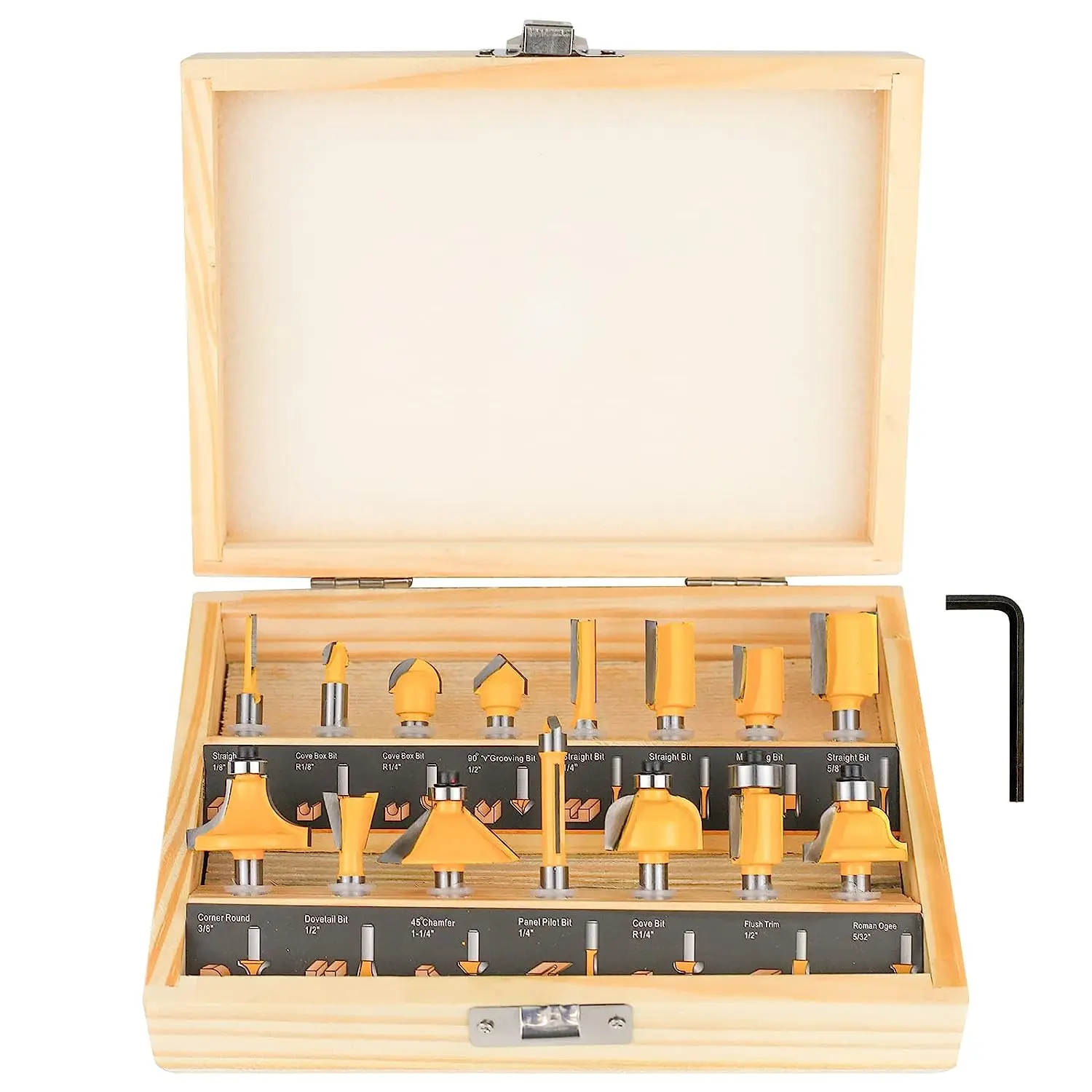 Wholesale 15 Pieces 1/4 Inch woodwork Tool Set with Carrying case carbide cnc wood router diy solid router bit set for beginners