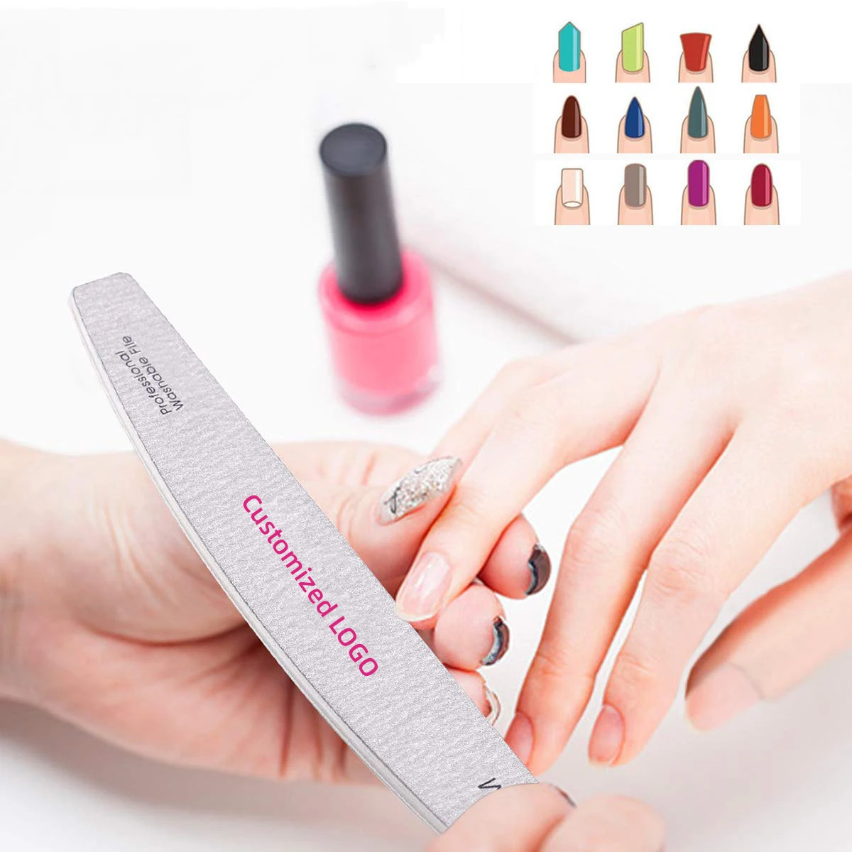 Custom Printed Professional Nail Salon Tools Half Moon Disposable Zebra 100 180 Nail File Customized EVA Logo