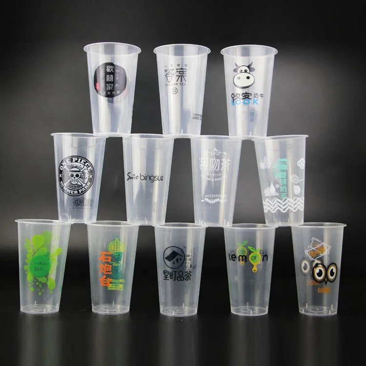 Disposable Plastic Bubble Tea Cup Milk Tea Ice Coffee Plastic PP Cup with Lids Take Out  PP Cups 500ML 700ML 360ML