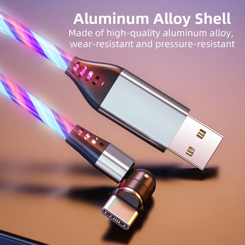  Новый 1 м 540 вращающийся световой 3 А в быстрая зарядка Micro USB Type C Магнитный зарядный кабель для передачи