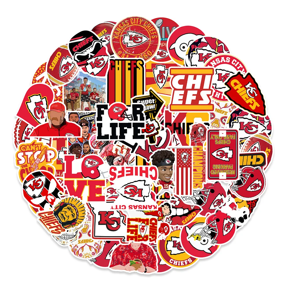 50 Pcs Kansas City Chiefs Football Graffiti Stickers Car Trunk Mobile Phone Water Cup Decoration Stickers Wholesale
