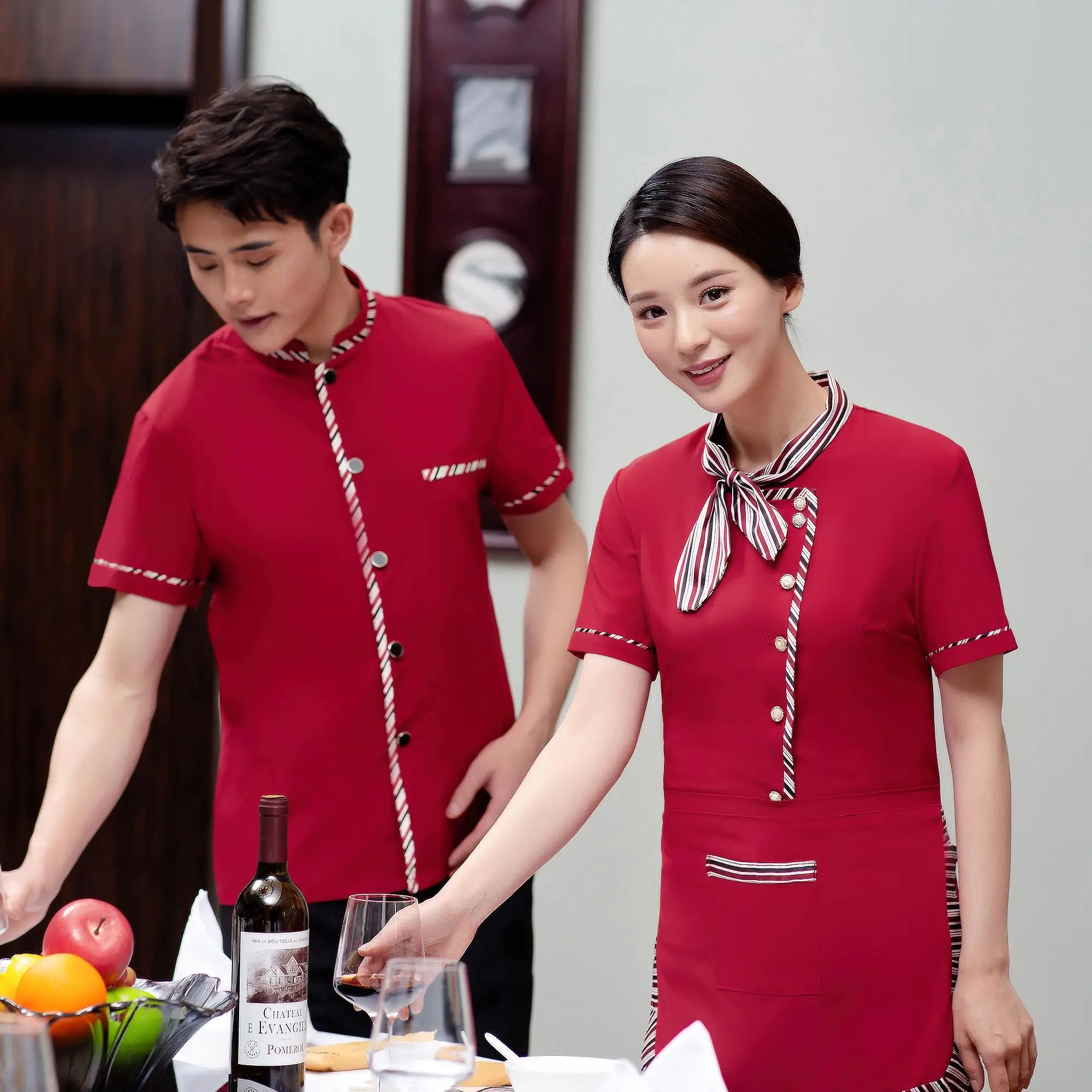 classic bar waiter and waitress work clothes oem restaurant uniform designs formal restaurant asian cotton waiter uniform