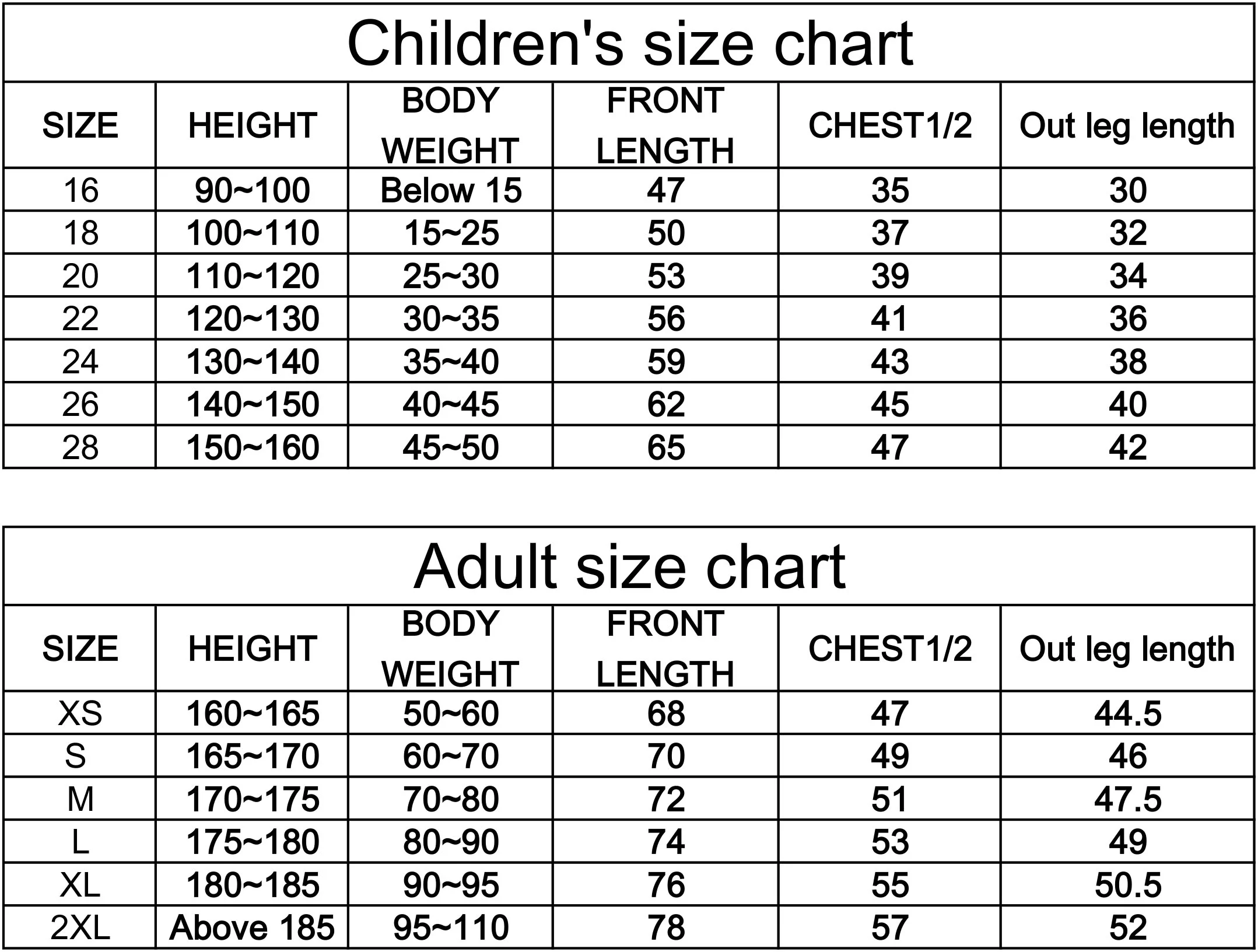 SIZE CHART(TOP)