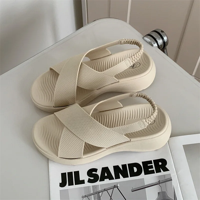 Heli Shark New Pure Color Platform Sandals for Men and Women Summer Outdoor Flat Slides for Winter and Spring