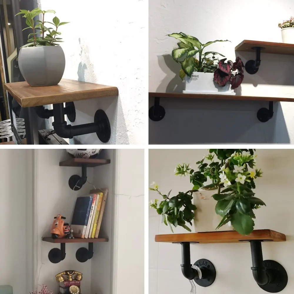 Industrial Black Iron Pipe Shelf Bracket Wall Mounted Floating Shelf Hanging Wall Hardware Steampunk Decor for Custom Shelf