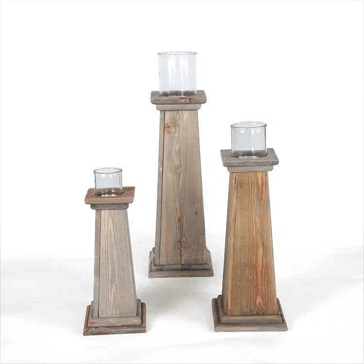 
Wooden decorative high candle holder with glass 