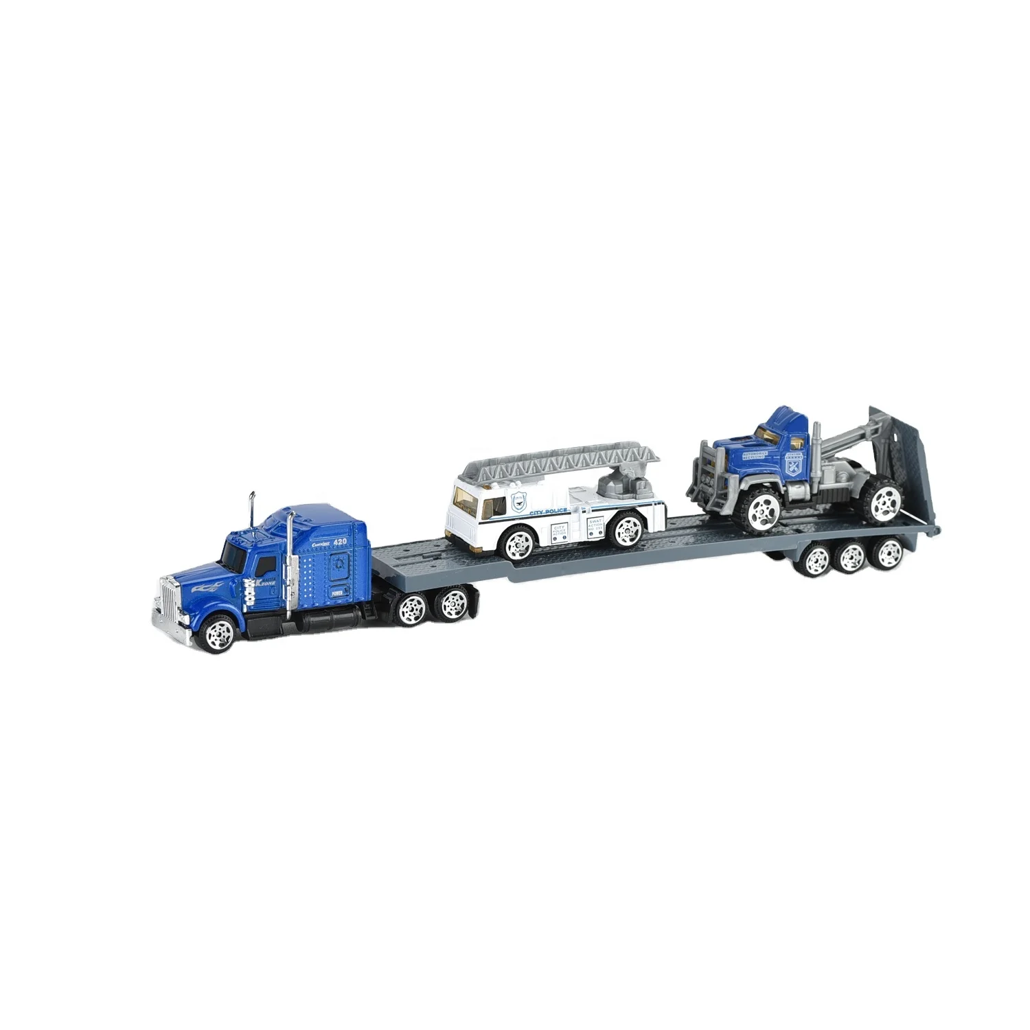 Friction Die Cast Toy American Style Trailer with 2 cars