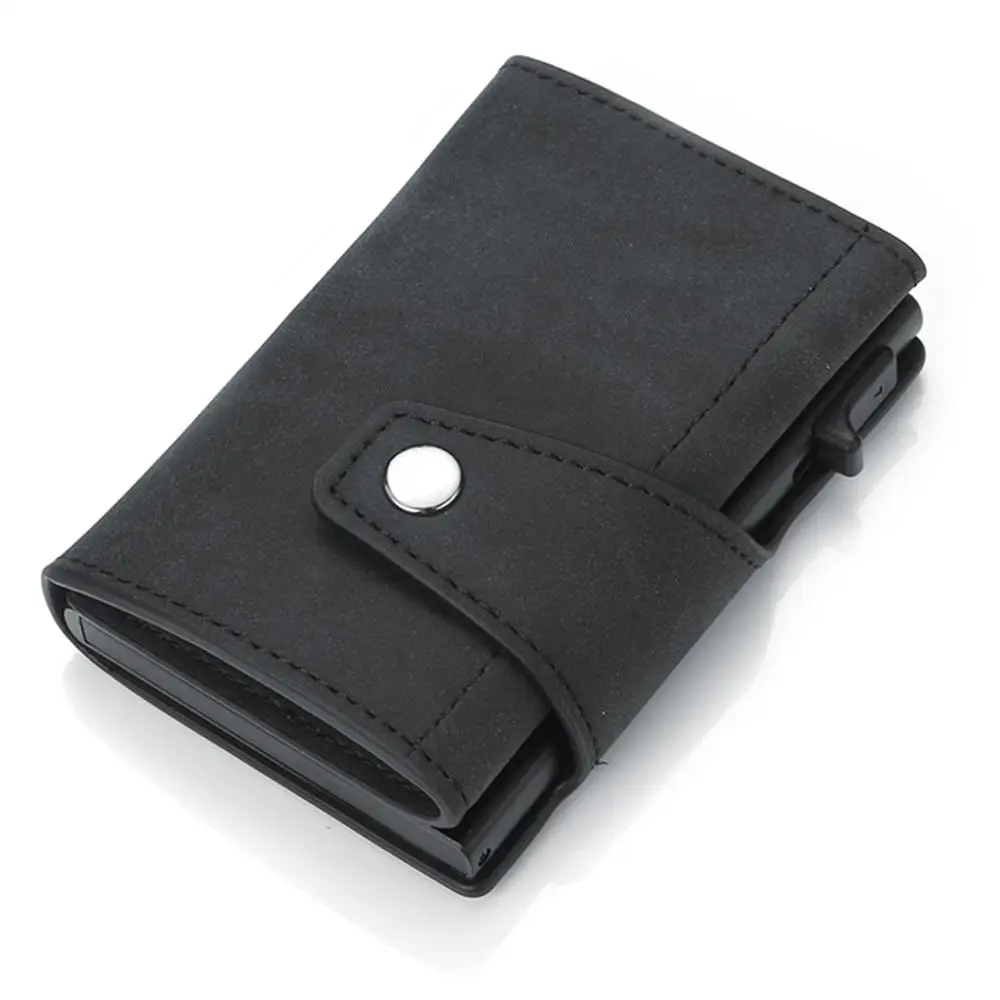 RFID Safe Wallet Card Case Pop-up Card Case 3 fold Genuine Leather Credit Card Holder