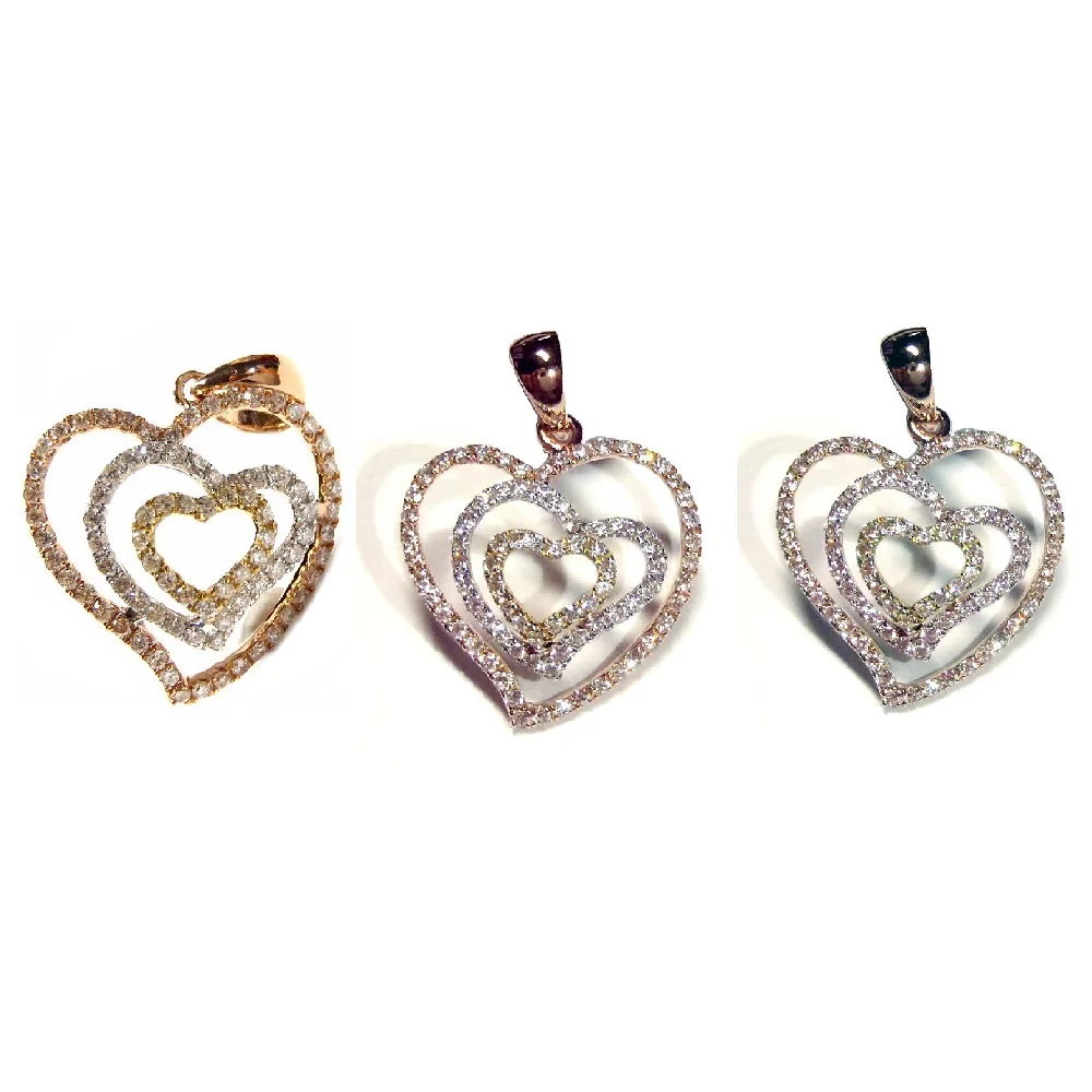 China Hong Kong Manufacturer Classic Fashionable Design Customizable 18k Tri Colour Heart Shape Natural Diamond Pendant For Gift