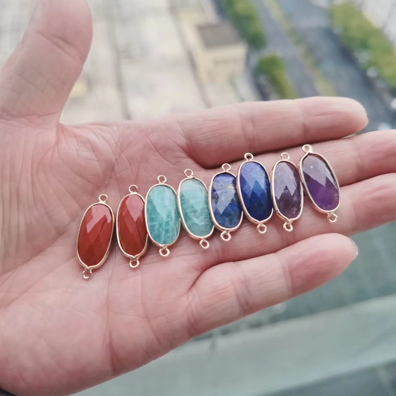 30*11mm Oval High Quality Natural Stone Crystal Quartz Gemstone Connector For Jewelry Making