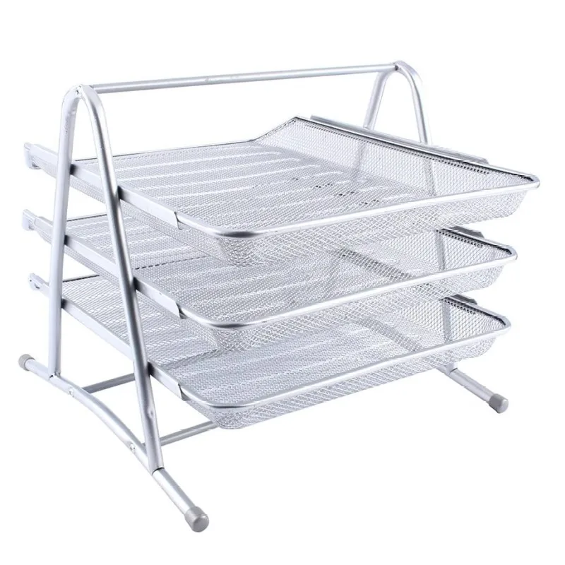 Stretchable 3-Tier Home Office Desk Organizer A4 Paper Document File Tray Book Shelf  Metal Wire Mesh Storage file Holder