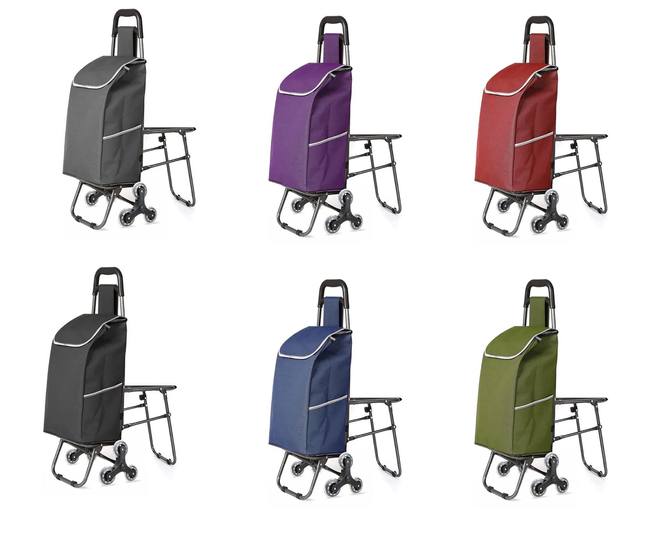 Lightweight folding shopping trolley bag with seat supermarket shopping cart