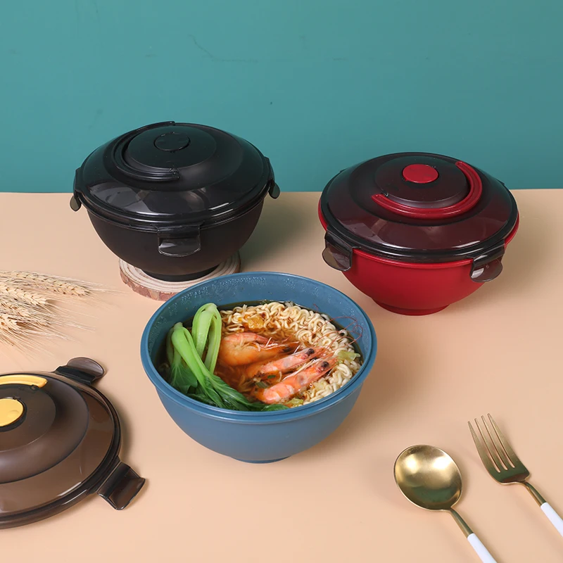 Круглая безопасная пластиковая миска из ПП для разогрева супа, лапши, Ланч-бокс для студентов с защитой от ожогов, пищевой контейнер с крышкой