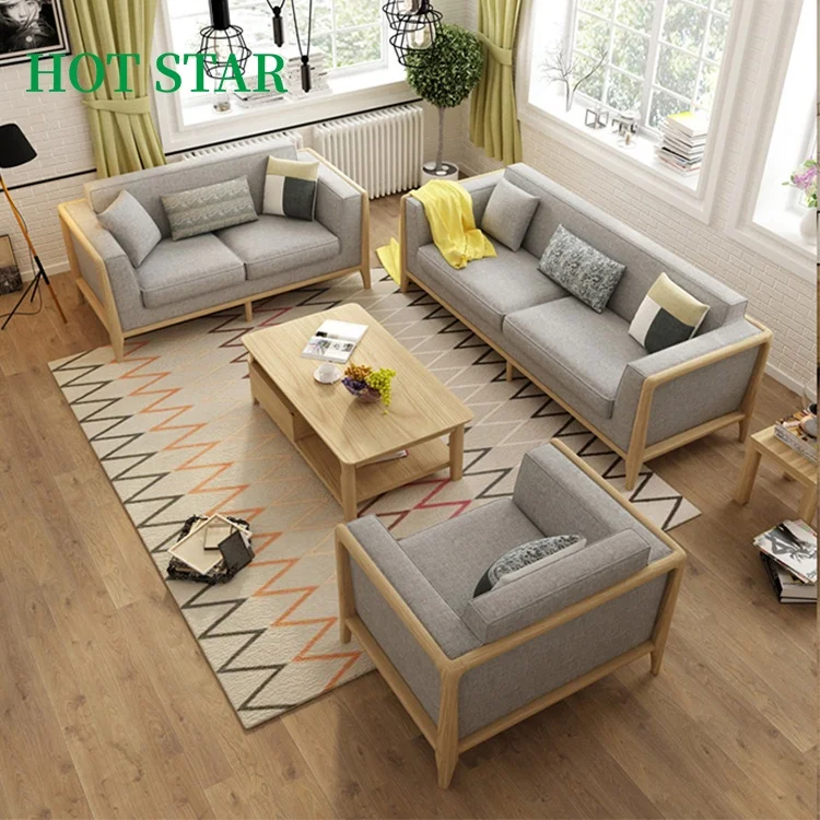 New Design Modern Microfiber Fabric Sofa, Lasted Simple Design Livingroom Furniture, Wood Frame Mini Sofa Sets With Ottoman