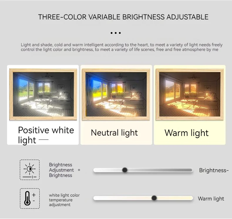 Led Light Frame Wooden  Photo Picture Frame Painting Sunshine Luminous Painting Rechargeable