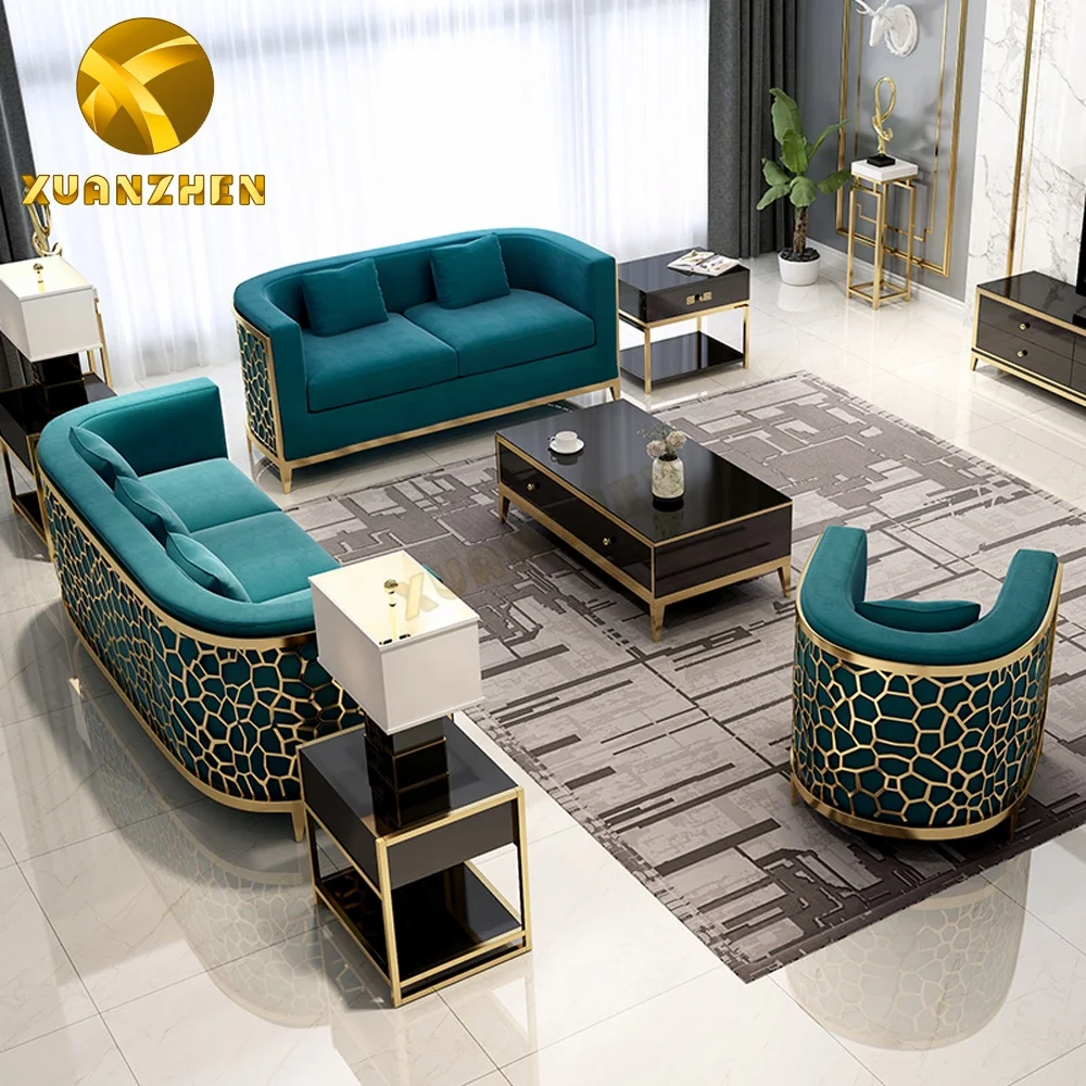 Living room furniture sets stainless steel sofa set velvet sofa chair cover living room sofas SF001