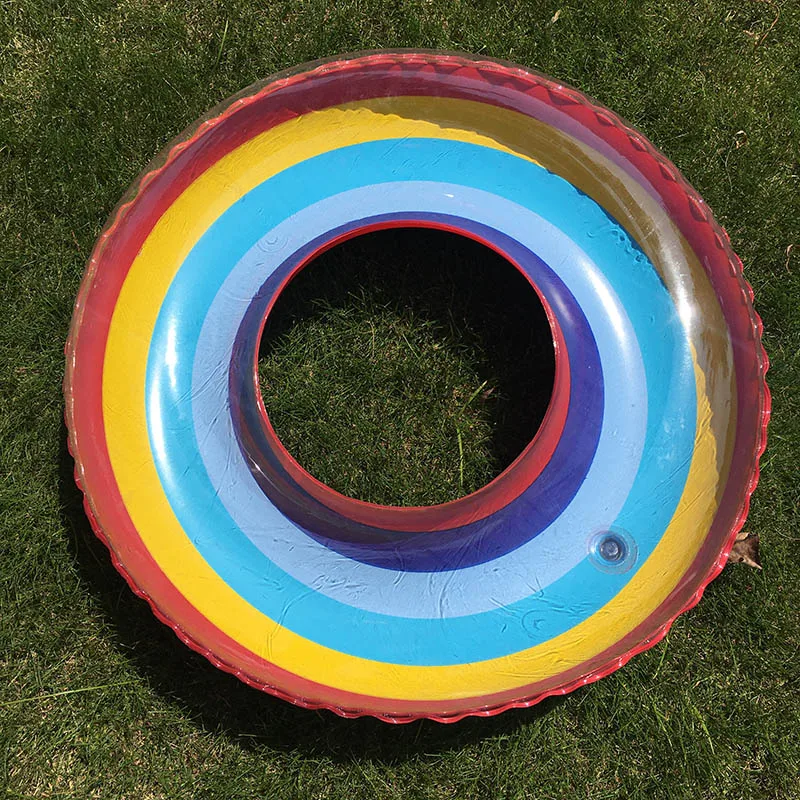 Inflatable Rainbow Swimming Ring Wholesale New Floating 60 90 cm Kids Adult Inflatable Thicken Swim Tube Rainbow Swimming Ring