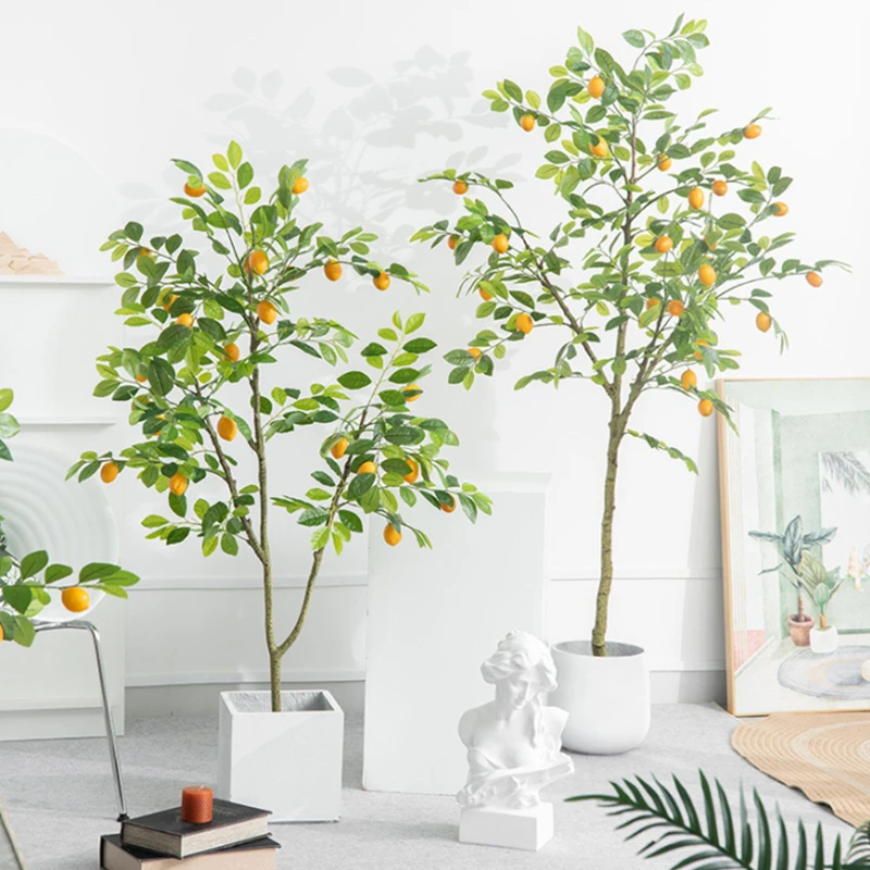 Simulation Decorations Faux Potted Lemon Fruits Tree Plastic Fruit Trees Fake Orange Artificial Lemon Tree