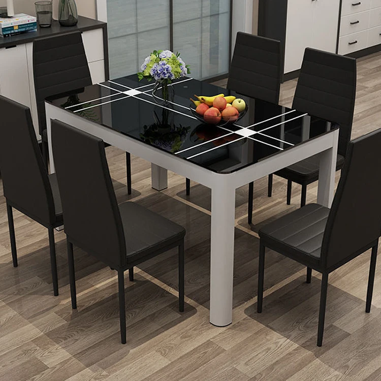 Modern indistry style white and silver dining table sets 6 chairs