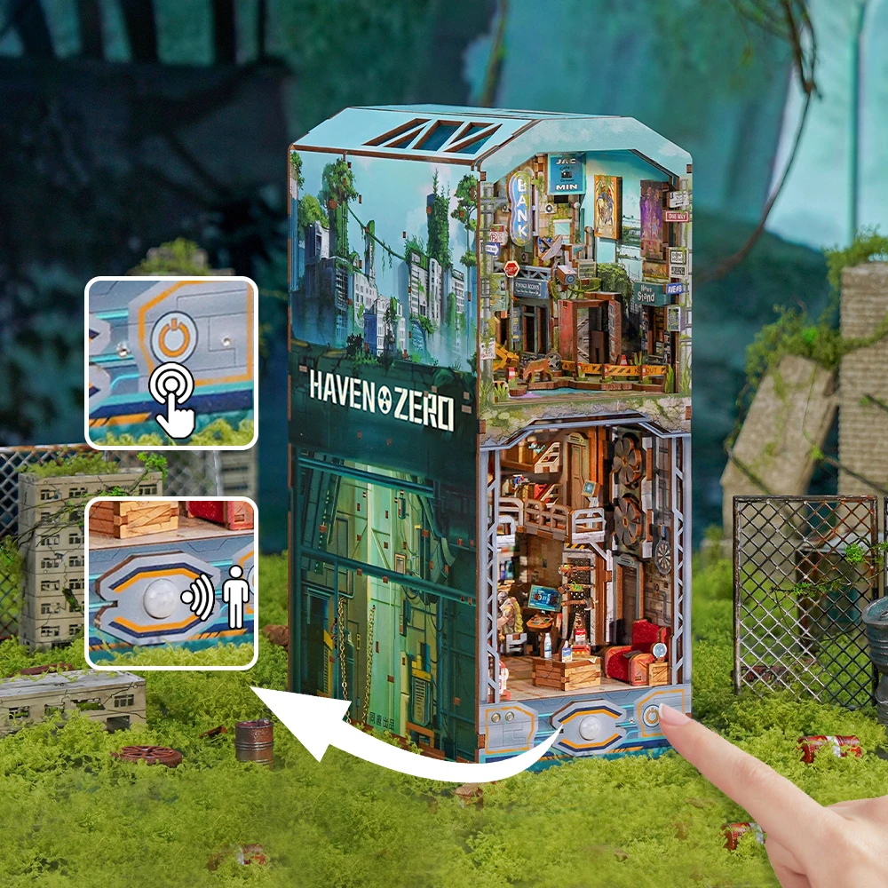 Tonecheer Haven Zero TQ132 Shelter Zero Disaster Apocalypse Bookend 3D Wood Puzzle Book Nook Puzzle Toy Wood Diy Miniature House