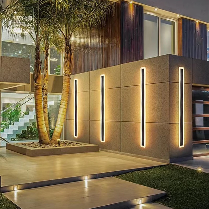 Modern high-quality villa courtyard solar waterproof wall lamp black strip outdoor wall lamp