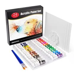 Amazon Hot Selling Wholesale 24 colors T-shirt shoes paint acrylic gift box with palette and paint brushes canvas board
